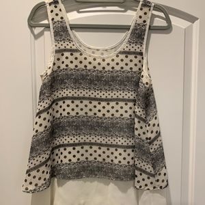 Black and White Patterned Sleeveless LayeredBlouse
